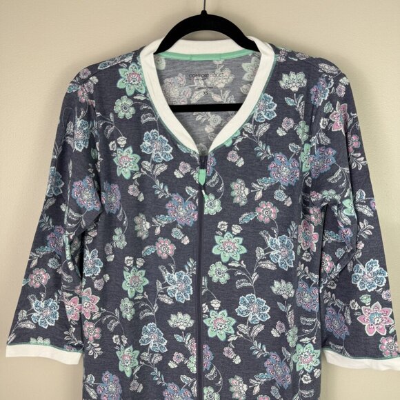 Cuddl Duds Comfort Code Robe XS Floral Lounge Zip Front Lightweight Pockets Soft - Picture 2 of 8